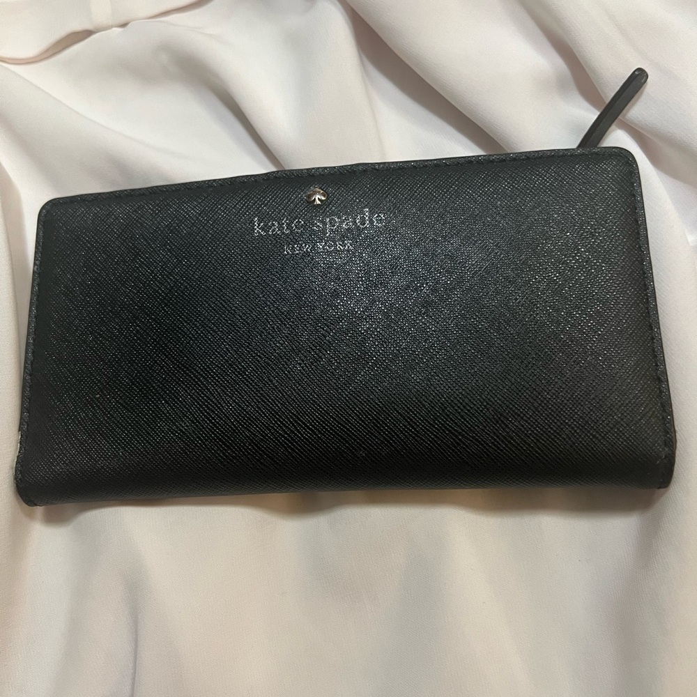 Kate Spade Black Geuine Leather Sleek Trifold Wallet